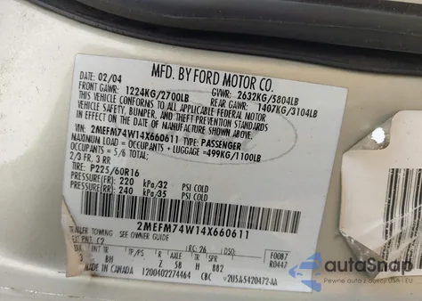 2004 Mercury Grand Marquis Gs from USA, damaged, VIN 2MEFM74W14X660611